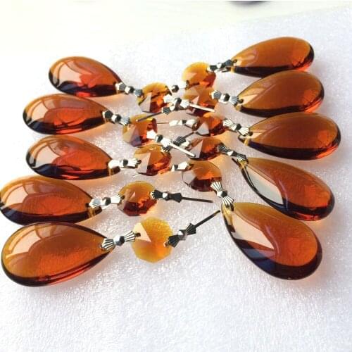 Top Quality 20PCS 75CMM Brown Crystal chandelier Hanging Part Glass smooth waterdrop Lighting pendant accessories Cake Copper