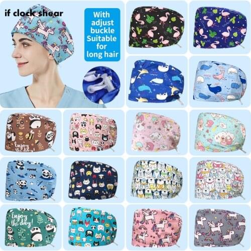 High Quality beautician scrub hat lab work caps Cotton for women Adjustable Pet grooming Scrub Caps Cartoon Printing Scrubs Hat