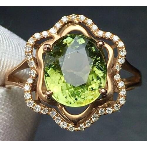 Fine Jewelry Real Pure 18 K Gold AU750 100% Natural Green Tourmaline Gemstone 2.9ct Female Rings Brazil Origin for Womens Gift