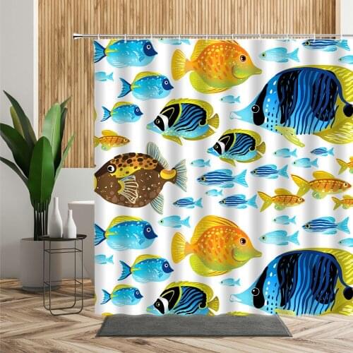 3D Colored Cartoon Tropical Fish Shower Curtain Creative Kids Bath Curtains Set Waterproof Fabric With Hooks Home Bathroom Decor