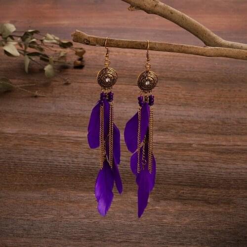 Woman Hanging Earrings Tassel Feather Pendent Female Long Dangle Jewelry Accessories Nation Style Vintage Punk Women Earring