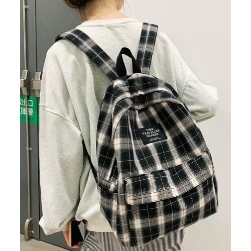 Womens Backpack Students Plaid School Backpacks College School Bags for Girls Canvas Travel Backbag Female Scoolbag Rucksack