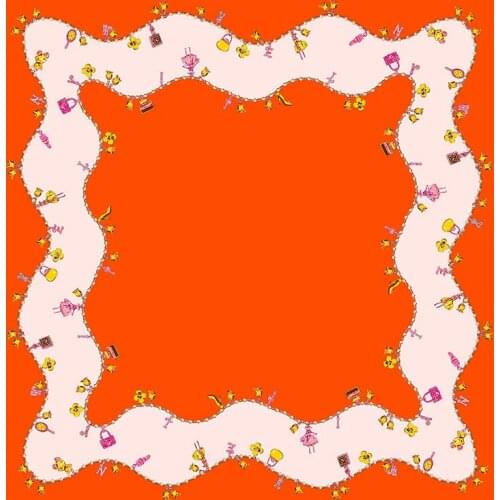 Ionasi New Orange Floral Print Square Scarves Female Elegant Large Silk Scarf Head Hijab Fashion Ladies Shawls Wraps 90*90cm
