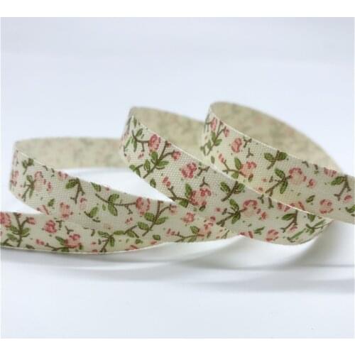 10mm 15mm 5yards Printed Flowers Cotton Ribbon Handmade Cotton Lace Ribbon For Christmas Decoration DIY Sewing Fabric