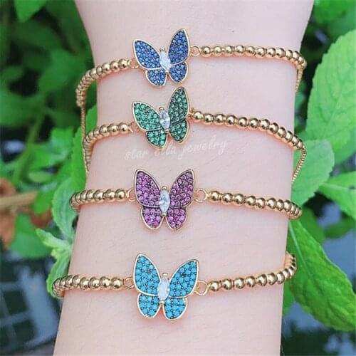 10pcs/lot Micro Pave Cubic Zirconia Butterfly Charm Bracelets Fashion Jewelry
