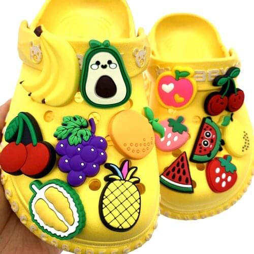 10PCS Cartoon Fruit Series Shoes Charms Croc Jibz Decoration Strawberry Banana Wristband Accessories For Girls BB Party Gifts