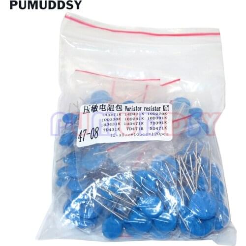 100PCS=12Value*10PCS Varistor Resistor Assorted Kit 5D471K 7D471K 7D431K 7D391K 10D471K 10D431K 10D391K 14D471K 14D431K 10D241K