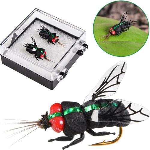 2PCS Insects Flies Fly Fishing Lures Bait Hooks Bionic Bee Flies Fishing Hook High Simulation Insect Lures Hook