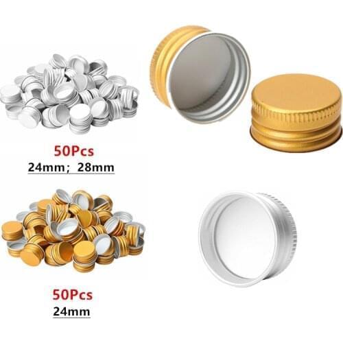 50Pcs 24R/28R Small Premium Aluminium Threaded Caps Lids Fresh-keeping Lids Replacements for Borosilicate Glass Bottles