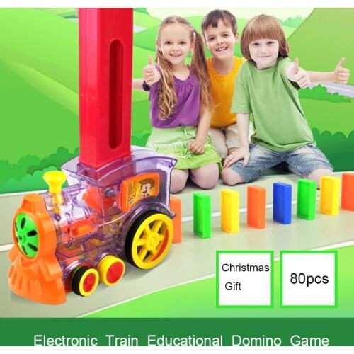 80Pcs/Set Kids Children Domino Rally Train Toy Building Blocks Car Truck Vehicle Stacking Vehicle Child Birthday Christmas Gift