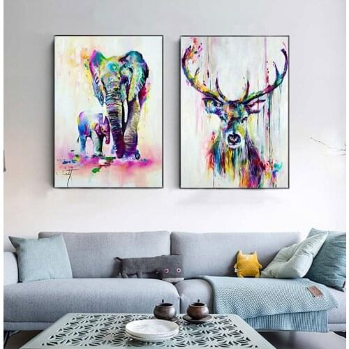 Watercolor Animals Canvas Art Wall Paintings Elephant And Deer Abstract Graffiti Art Prints Pop Art Wall Posters For Kids Room