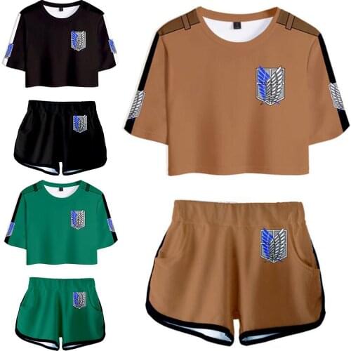 Anime Attack on Titan Cosplay Costume Women Kids Set T Shirt Skirt Shorts Casual Attack Colossal Titan Costume Tshirt Top XS-6XL