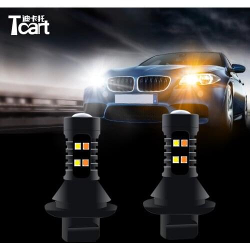 Tcart 2X Auto LED Bulb Car DRL Daytime Running Light Turn Signals White+Amber Lamps WY21W T20 7440 For Subaru Outback 2010-2015