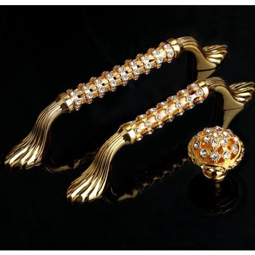 Fashion luxury 24K gold diamond knobs 5"furniture decoration handle K9 Crystal Wine cabinet dresser cupboard wardrobe pulls128mm