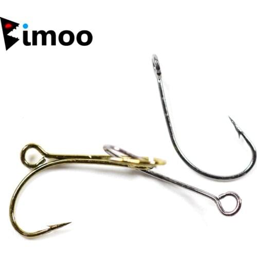 Bimoo 50pcs Big Eye / Ring Fly Tying Hook Single Spoon Hook Bronzed Silver Color Trout Fishing Fly Hooks