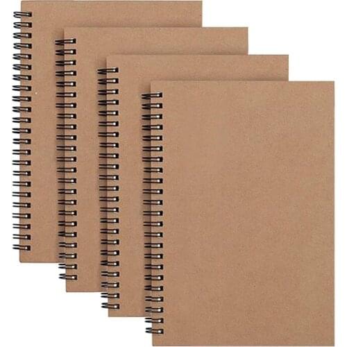 NEW-4 Pack A5 Kraft Cover Notepad Blank Paper Sketchbook 100 Pages/ 50 Sheets Memo Planner Sketch Pad 8.25 x 5.55 Inch