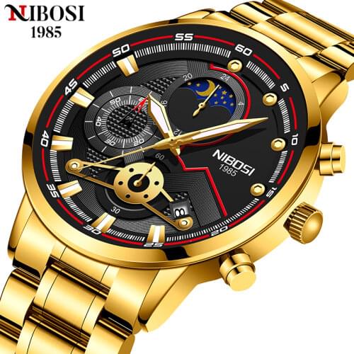 NIBOSI Classic Quartz Mens Watches Top Brand Luxury 3 Sub-dial 6 Hands Date Display Fashion Sports Chronograph Wristwatch