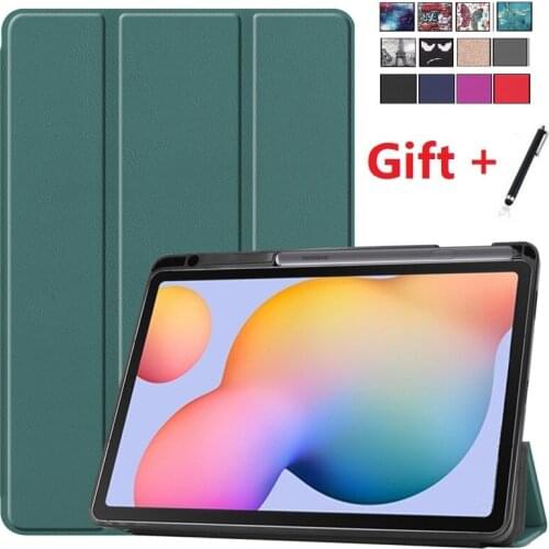 For Samsung Galaxy Tab S6 Lite 10.4'' 2020 SM-P610 P615 Tablet Case PU Leather Smart Stand Protective Cover with Pencil Holder
