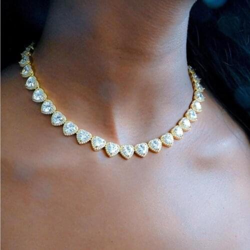 Iced out bling hip hop women jewelry Halo cz cluster heart shaped tennis chain women choker necklace wedding gift