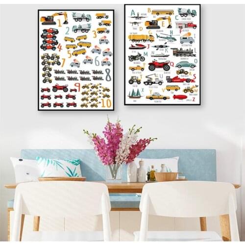 Painting Kids Poster Nursery Wall Art Boy Room Decor Cartoon Toy Alphabet Poster Number Letter Picture Education Learning Print