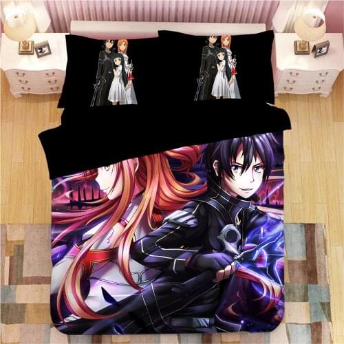 3D Sword Art Online Bedding Set Duvet Covers Pillowcases Anime Sword Art Online Kirito Kirigaya Comforter Bedding Sets Bed Linen