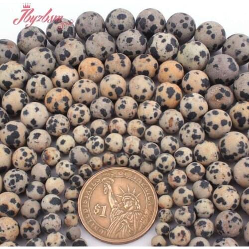 Frost Round Multicolor Dalmatian Jaspers Natural Stone Beads for DIY Accessories Women Men Necklace Bracelet Jewelry Making 15 "