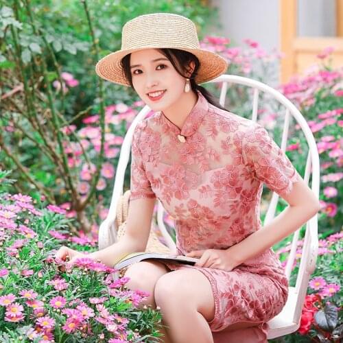Lace Freshing Girl Embroidered Cheongsam 2020 Spring And Summer WomenS Dress Long Double Slim Retro Sexy Qipao Flowers Dresses