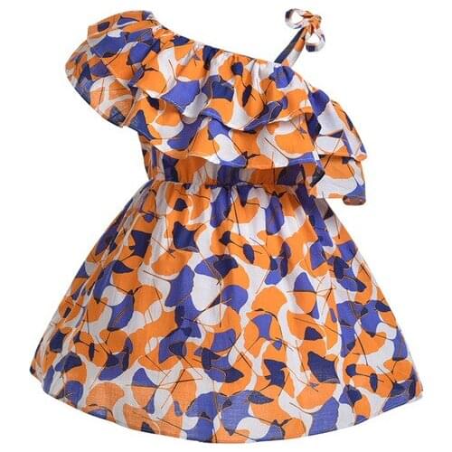 Summer Girls Princess Dress Elegant Off the Shoulder Ruffle Leaf Printed Dress Birthday Party Lovely Dresses Baby Girls Clothes