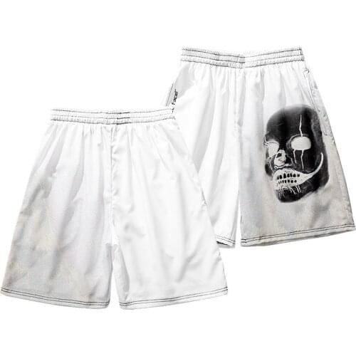 Mens White Skull Print Shorts Summer Casual Sports Fashion Quick Drying Loose Beach Pants Plus Size S-6XL
