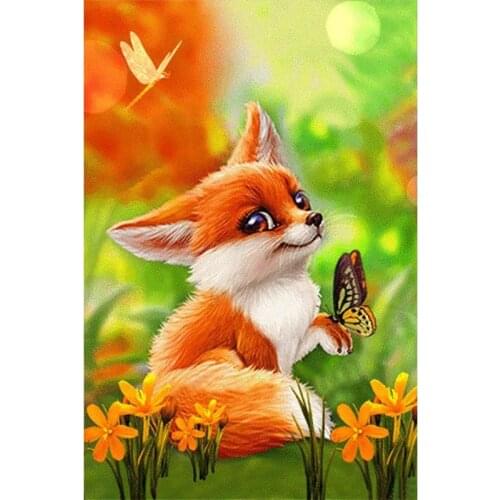 DIY 5D Diamond Painting by Number Kit for Adult Children, Full Round Drill Animal Fox Diamond Embroidery Kit Home Wall Decor