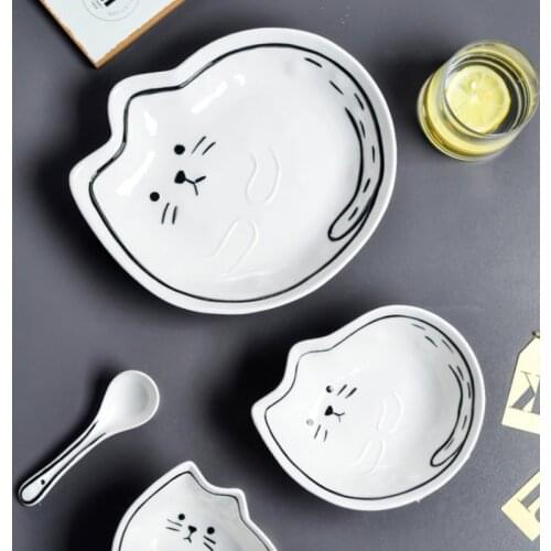 Cartoon Dinner Plate Set Ceramic Kitchen Plate Breakfast Tableware Set Food Dishes Rice Salad Noodles Bowl Soup Kitchen Tool