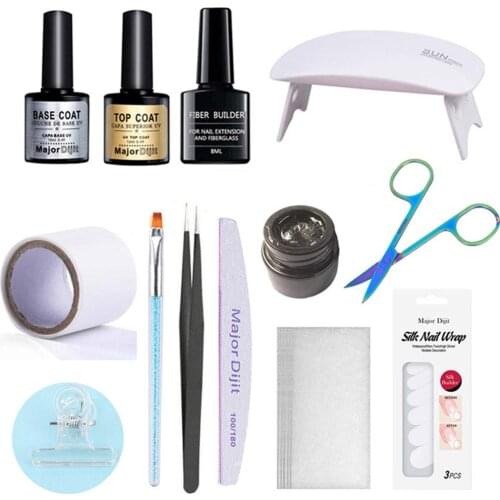 New Nail Extension Repair Fiber Glue Fiberglass Gel Extended Repair Silk Fiber Towel Set Builder Gel Nail Art Kit Silk Nail Wrap