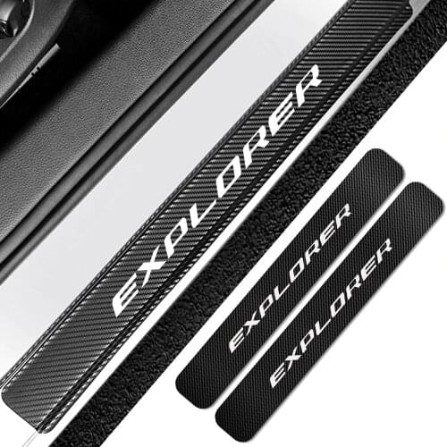 For Ford Explorer 4PCS Car Door Sill Scuff Plate Cover Stickers Carbon Fiber Auto Scratch Protector Decal Car Tuning Accessories