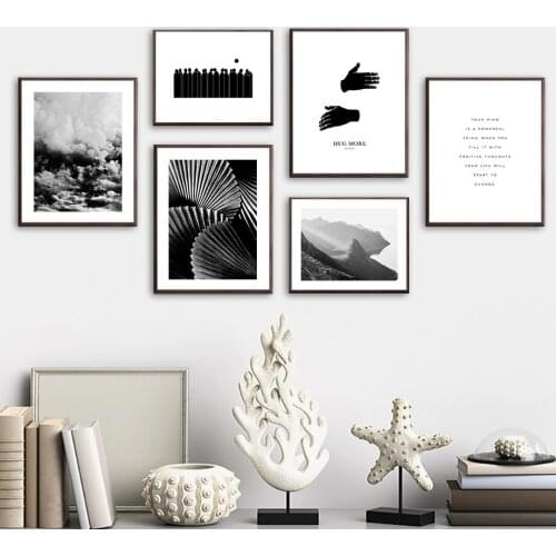 Black White Cloud Mountain Shell Hand Wall Art Canvas Painting Nordic Posters And Prints Wall Pictures For Living Room Decor