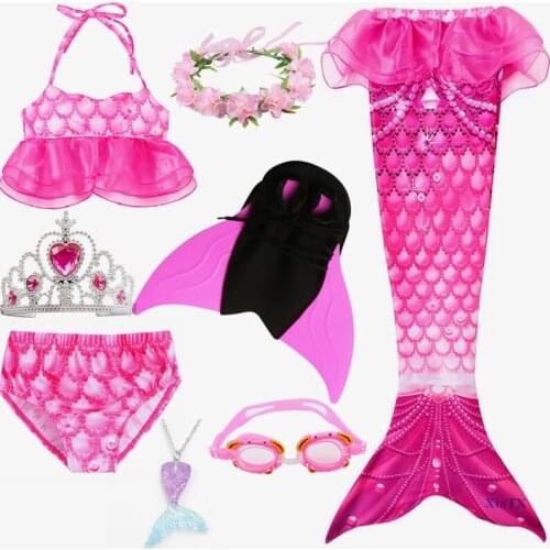 NEW! Kids Children Mermaid Tail Cosplay Swimsuit With Monofin Flipper Girls Swimmable Bating Suit Mermaid Costume Bikini