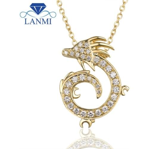 New Diamond Necklace Pendant China Dragon Shape 18K Yellow Gold Special Jewelry for Girl WP058