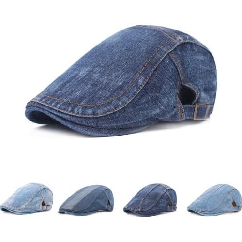 New Mens Cowboy Berets Hat Fashion Women Retro Sun Visor Hats Unisex Snapback Cap Adjustable Size Vintage Jeans Cotton Hat