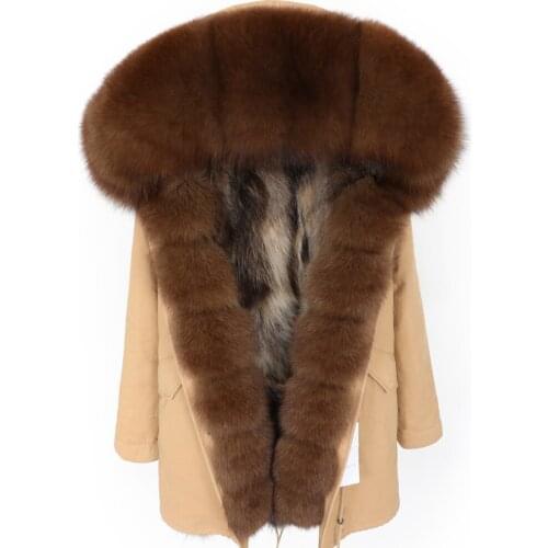 Fox Fur Big Fur Collar Parka Winter Womens Clothing Medium And Long Section Detachable Thick Liner Coat Park Coat Warm