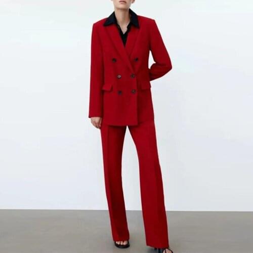 Za Womens Blazer Set Jackets Office Ladies Double Breasted Blazer Coat Two Piece Suit Outwear Elegant Fashion Woman Blazer TRF