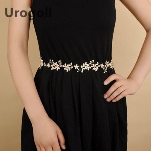Gold Flowers Wedding Bridal Belts with Pearls and Rhinestone Sash Headband for The Bride Wedding Accessories Belts on The Dress