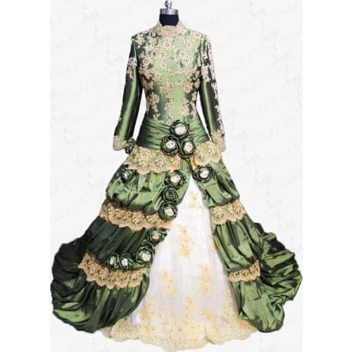 RSW157 Colorful Green Taffeta Gold Ball Gowns Long Sleeves Muslim Bridal Pictures Indian Muslim Wedding Dress