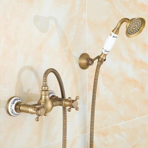 Shower Faucets Bathtub Faucets Antique Brass Bathroom Faucet Wall Mounted Bath Faucet With Hand Shower set