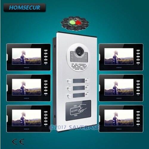 HOMSECUR 7" Hands-free Video Door Phone Intercom Kit with Night Vision for 6 Apartment