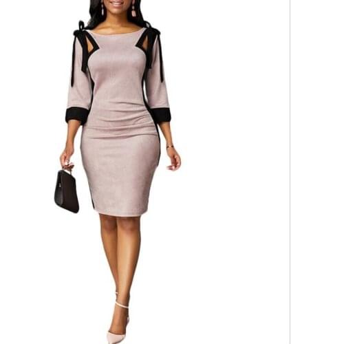 Vintage Sexy Hollow Out Lace Up Party Dress Woman Dress 2021 New Spring Casual Slim Patchwork Office Pencil Bodycon Dresses