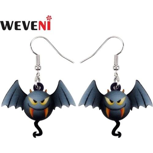 WEVENI Acrylic Halloween Devil Bat Earrings Drop Dangle New Long Brincos Animal Jewelry For Women Girls Bijoux Party Female Gift