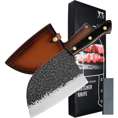 XYj Full Tang 7-inch Serbian Butcher Knife Stainless Steel Multipurpose Cleaver Chinese Chef Knives With Sheath For Home&Camping