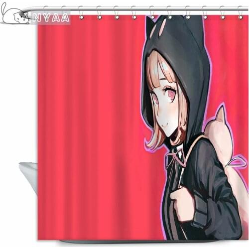 NYAA Danganronpa Anime Red Shower Curtain Polyester Fabric 12 Hooks For The Bathroom Waterproof Mildew Funny Bath Curtain