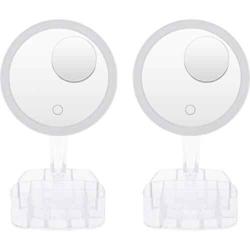 LED Makeup Mirror With 10X Magnifying Mirror Detachable Makeup Mirror Contact Screen Dimming Rotation With Storage Box