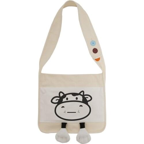 Womens Satchel Shoulder Bag Fashion Cartoon Cow Canvas Crossbody Bag for Women 2021 Female Handbags Tote Students School Bags