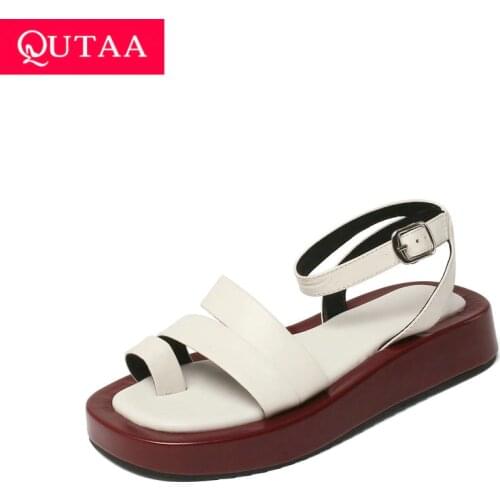QUTAA 2021 Genuine Leather Casual Sandals Wedge Heel Platform Summer Women Shoes Ankle Strap Buckle Female Pumps Size 34-39